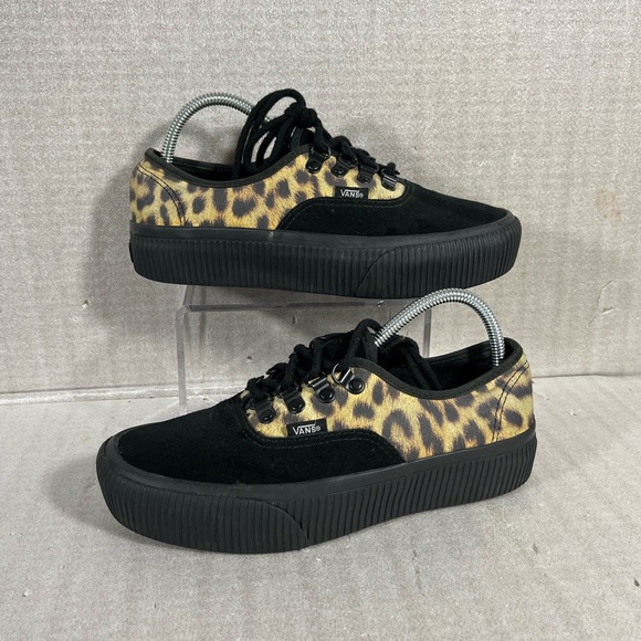 Vans Shoes - Vans Black Suede/Leopard Print Canvas Platform Sneakers Women's 8/Men's 6.5